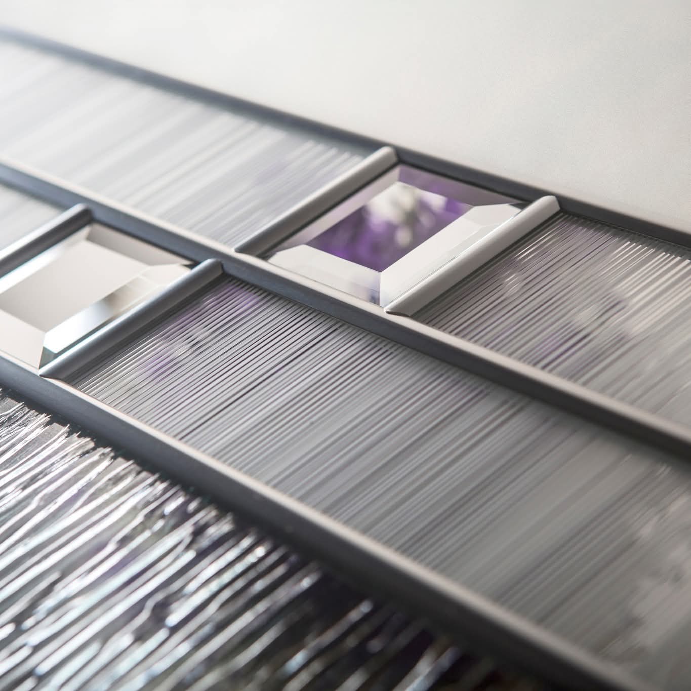 Reeded glass door panel close-up