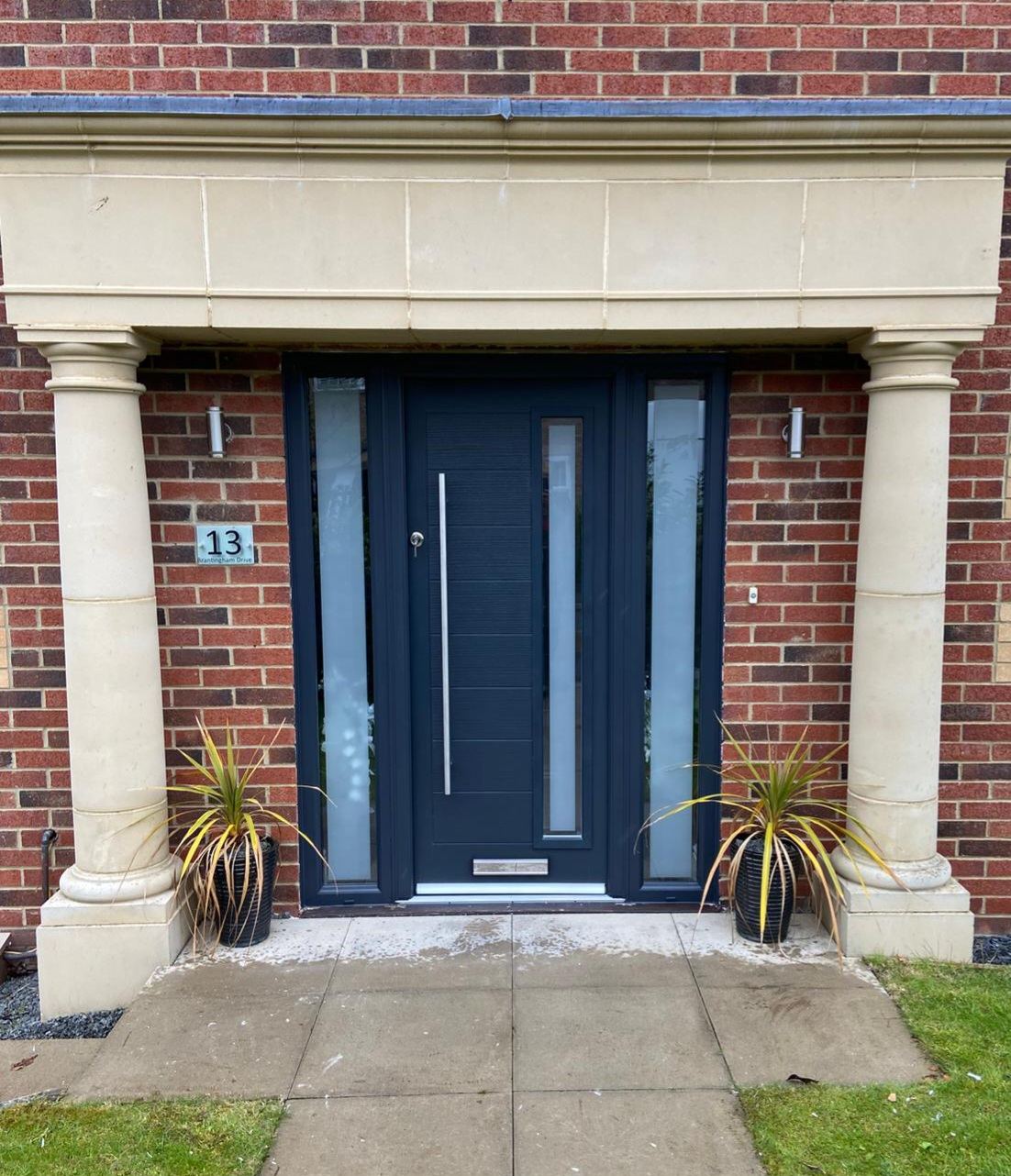 Anthracite grey contemporary composite door with sidelights