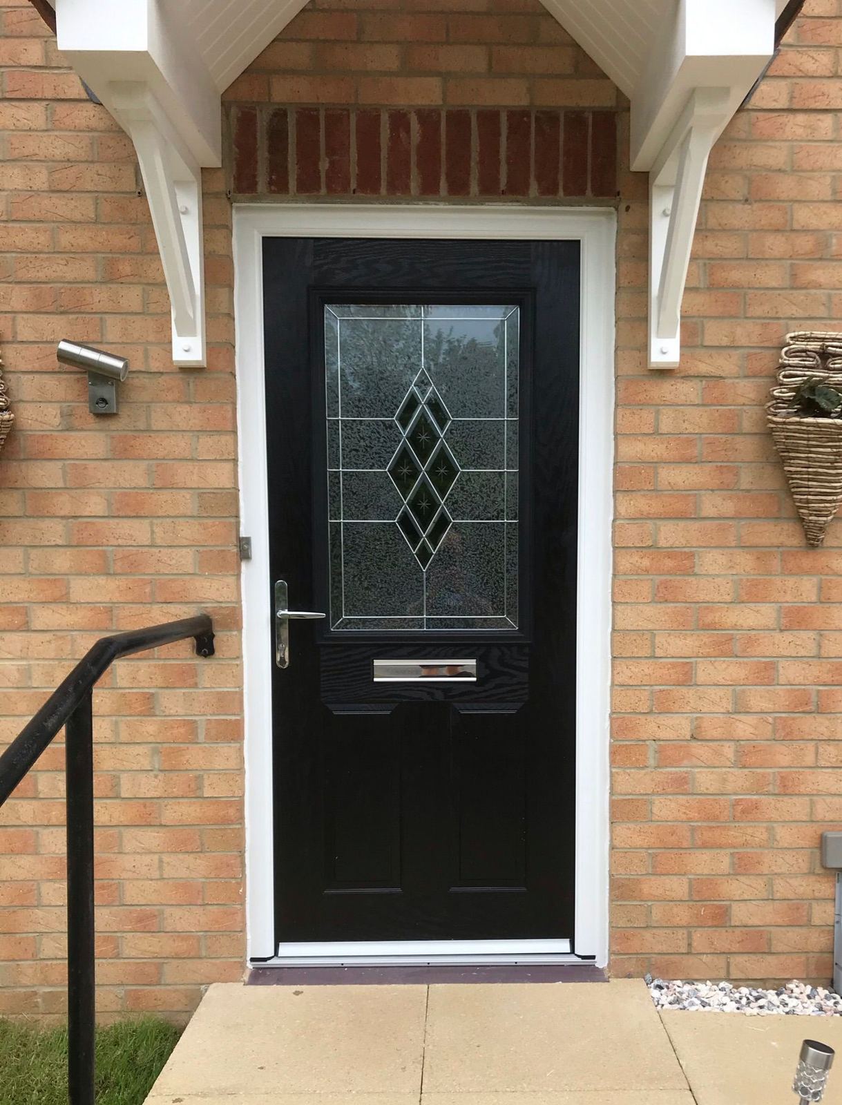 Black composite door with diamond lead glass design